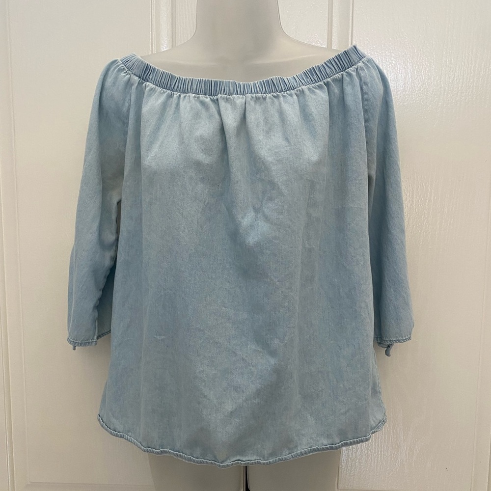 Endless Love Light Blue Chambray  Off-Shoulder Top L